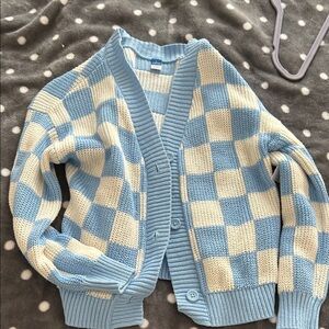 Blue and Cream Checkered Girls Sweater